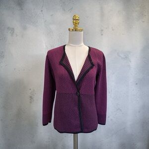 Pendleton Geometric Print Cardigan 100% Cotton Raspberry & Black Medium Petite